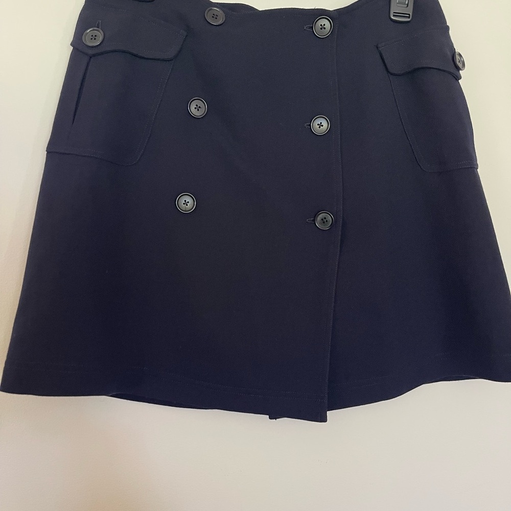 Vintage Ralph Ralph Lauren Navy Blue Double Breasted Mini Skirt 100% Wool Size 6 - Picture 3 of 11